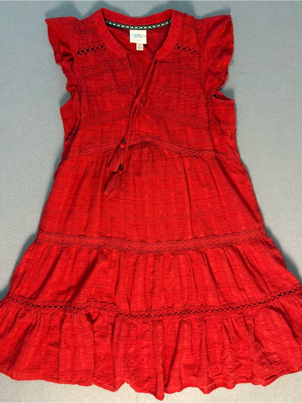 Knox Rose Red Lace-Trim Tiered Tunic Top M